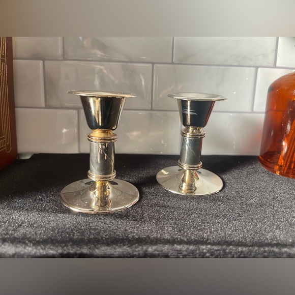 Vintage Rialto Gold Silver Plated Set of 2 Candle Holders EP Brass Zinc MCM - Picture 2 of 12